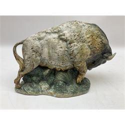 Lladro figure, Bison, no 14945, gres finish, sculpted by Salvador Furió, year issued 1976, year retired 1978, L29cm