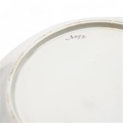 Set of four Pinxton porcelain bute shaped teacups and saucers, circa 1796-1813, pattern no. 58, painted in polychrome with circular landscape panels within gilt husks and sprigs, all saucers numbered 58 beneath, saucer D14cm, teacup H6cm (8)