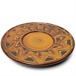 Clive Bowen (1943-): Large slipware charger, in black and orange glazes, unmarked D50cm