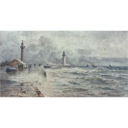 George Barker (British 1882-1965): 'Whitby Piers from the Spa Ladder', watercolour signed 17cm x 32cm 