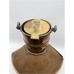 Large ship's copper 'Port' lamp by Griffiths & Sons Birmingham No.8211 of bow-fronted triangular form with iron swing handle, threaded mounting bracket and associated oil burner with clear glass chimney and reflector H57cm excluding handle