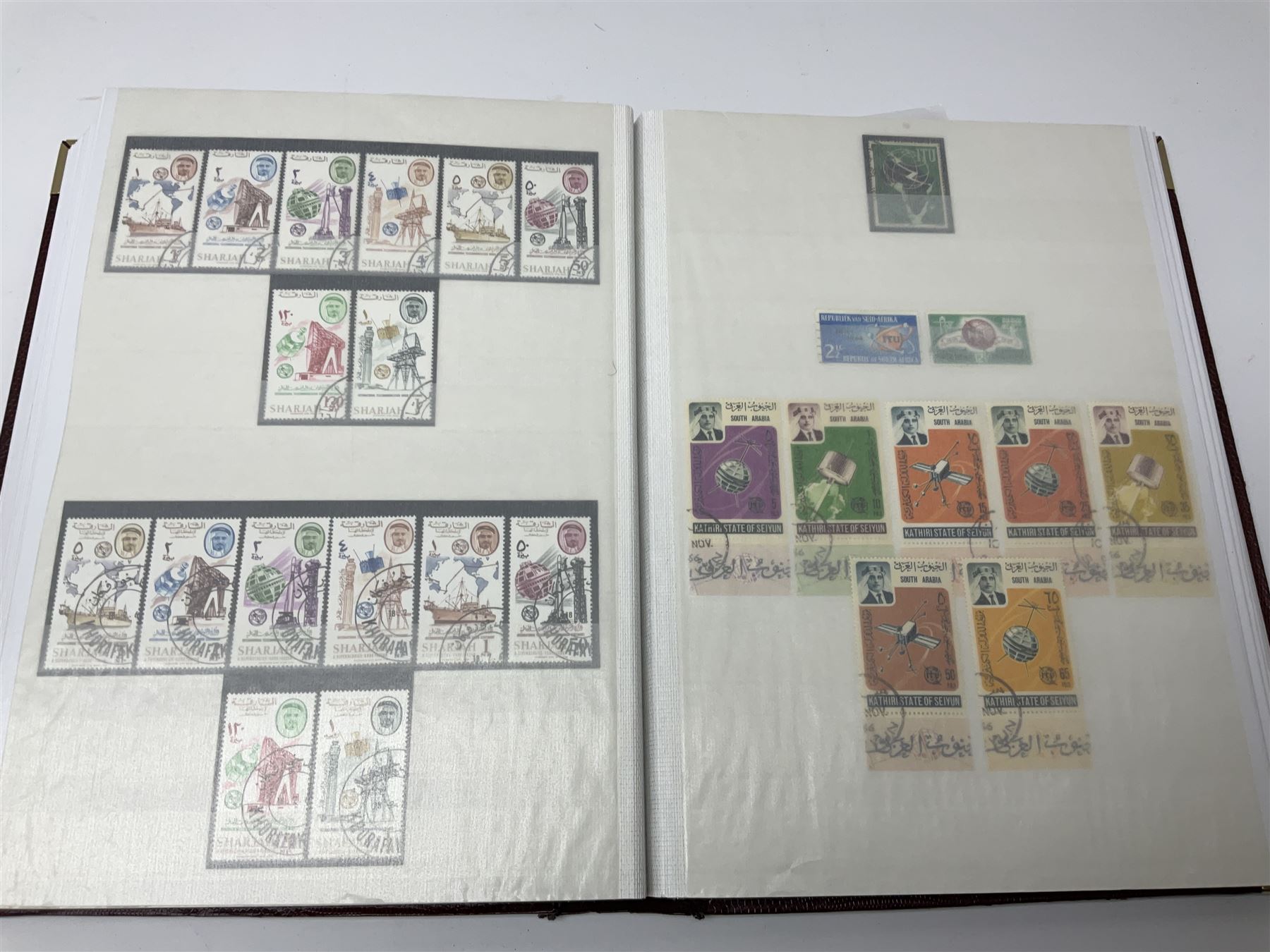 Thematic stamp collection relating to satellites, telecommunications and space from various Countries including Angola, Antigua, Ascension, Australia, Bahamas Barbados, Bhutan, British Virgin Islands, Denmark, Ecuador, Israel etc, a mint and used collection housed in three stockbooks