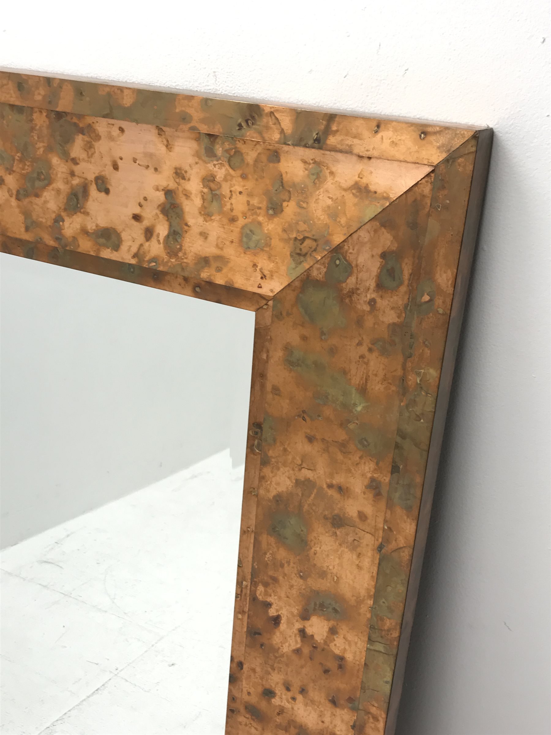 Acid washed copper framed rectangular wall mirror, bevelled plate, 91cm x 122cm 