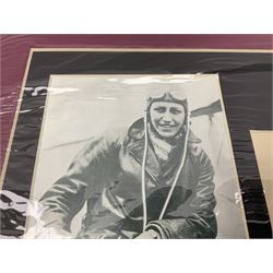 Amy Johnson (1903-1941) English Pioneer Aviatrix - pencil signature on album page double mounted with a photographic print of Amy in flying dress seated in a cockpit; unframed