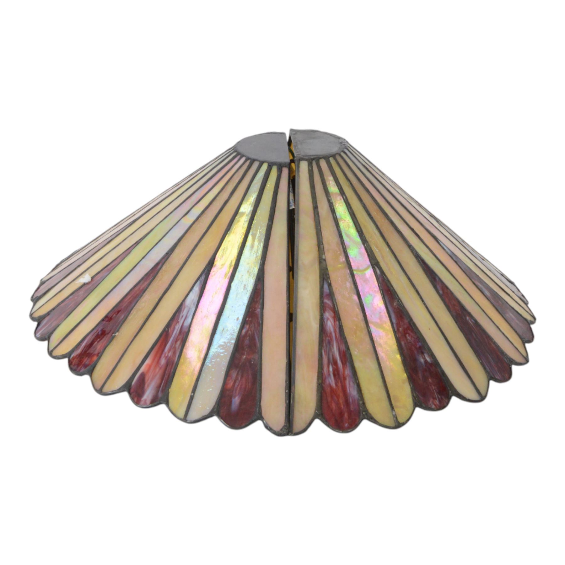 Pair of Tiffany style wall sconce uplighters, in cream and mottled red, with boxes, H18cm