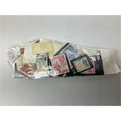 Great British and World stamps including Queen Victoria penny red on cover, silk postcard, various first day covers, Ascension, Argentina, Austria, Bulgaria, France, Germany, Greece, India, Japan etc, housed in various albums and loose, in one box
