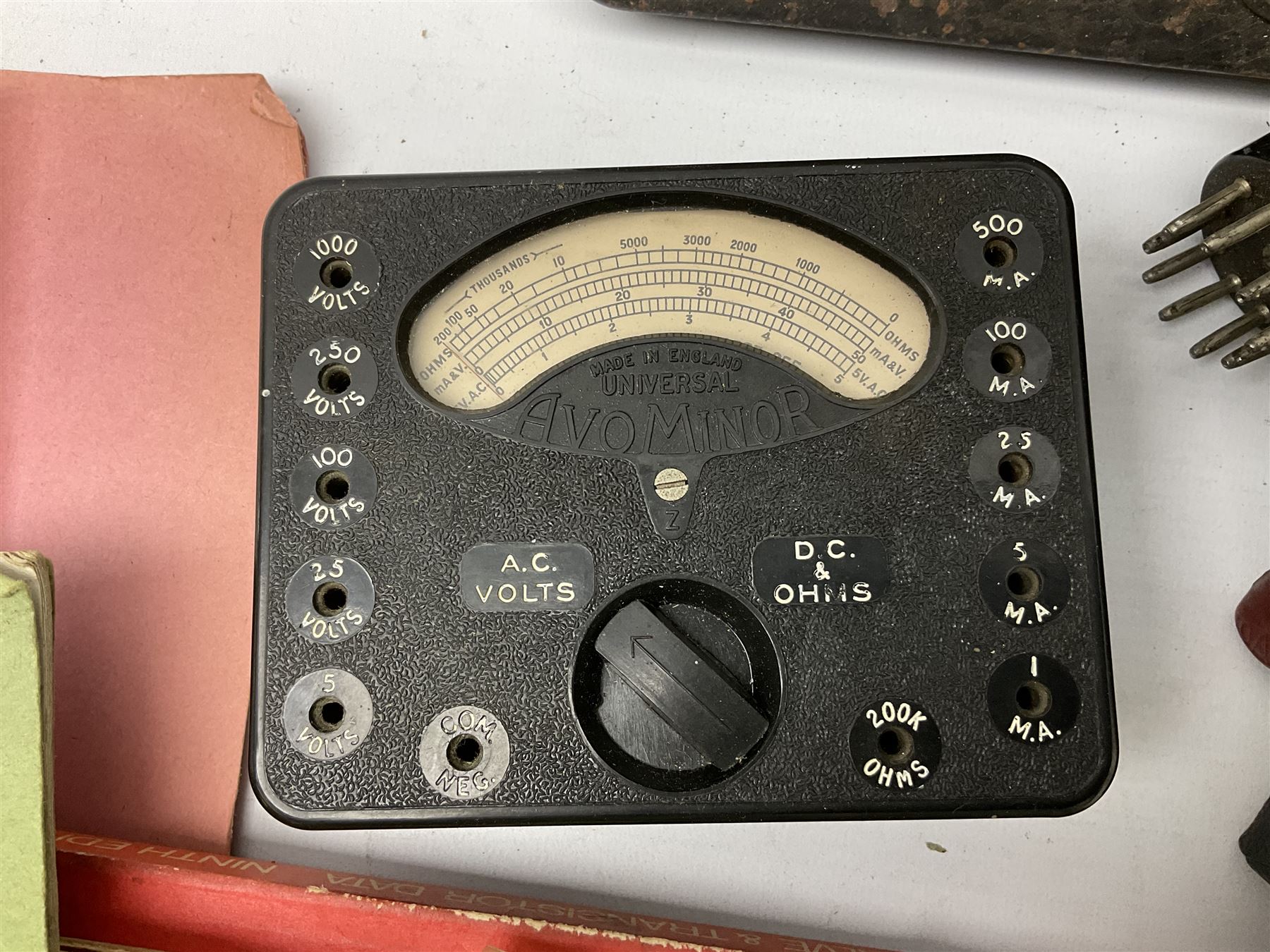 AVO valve tester, British Patent 480752 by the Automatic Coil Winder & Electrical Equipment Co Ltd, together with 16-type plug board with connecting lead, AVO wide range signal generator with original instruction manural and AVO multimeters mk2 and mk4 etc