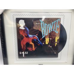 Set of four Royal Mail David Bowie limited edition album stamp prints, comprising Blackstar, Heroes, Let's Dance and Aladdin Sane, all framed and in original packaging, H43cm W43cm