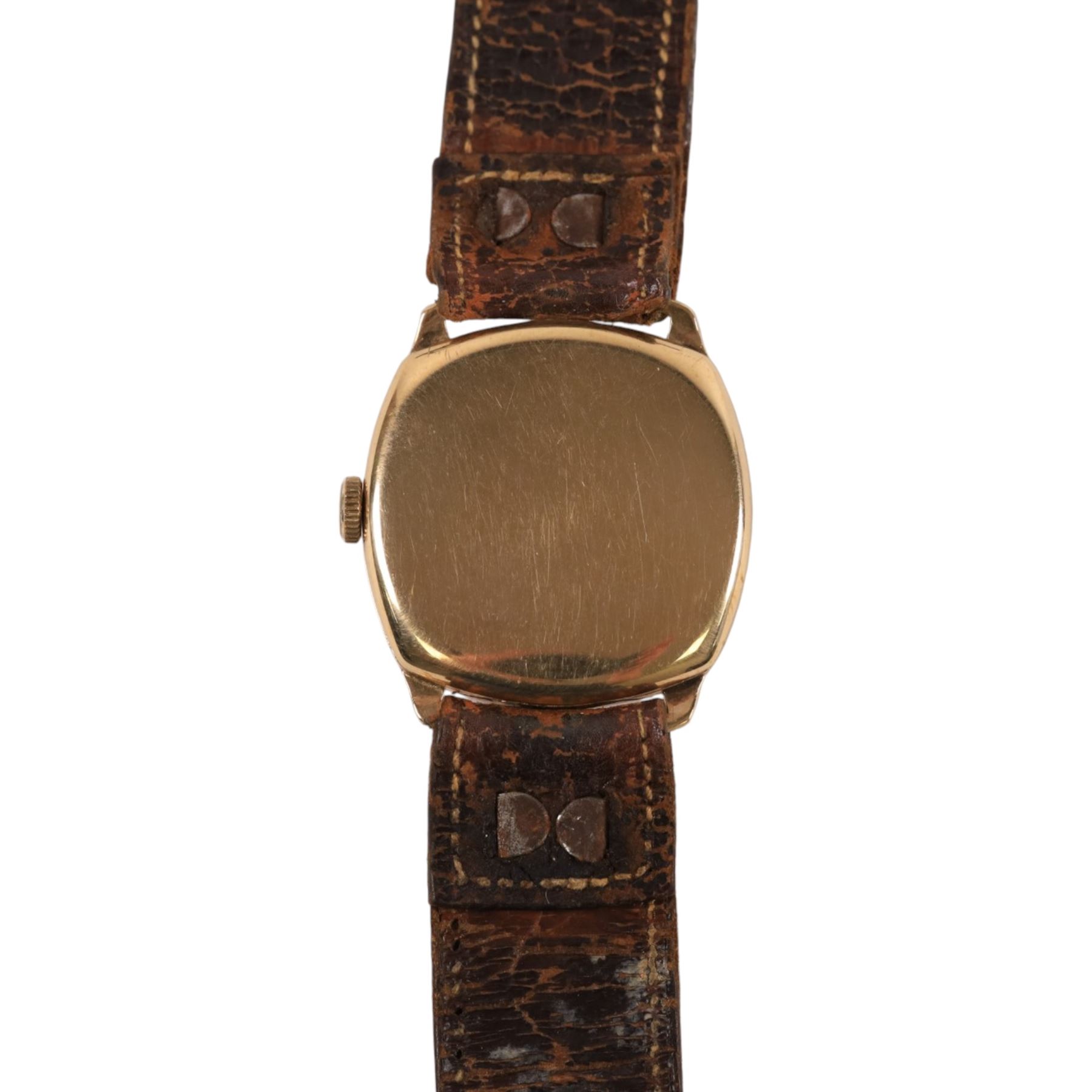 9ct gold manual wind wristwatch by J.W Benson, London silvered dial with subsidiary seconds dial, Birmingham 1957