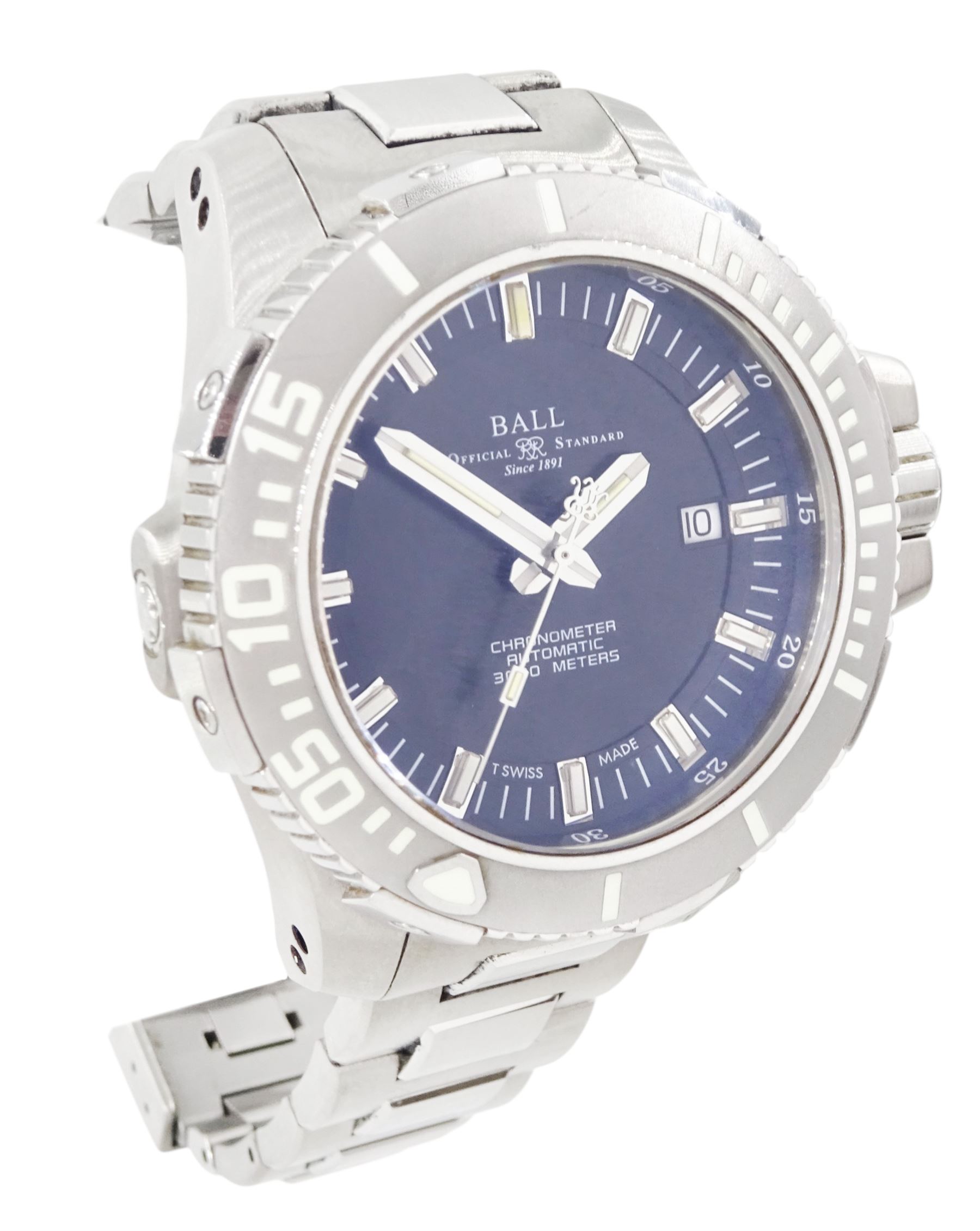 Ball Engineer Hydrocarbon Deepquest gentleman's titanium automatic chronometer wristwatch, Ref. DM3000A-SCJ-BK, black dial with baton hour markers, date aperture and unidirectional rotating bezel, on titanium and stainless steel bracelet, boxed with additional links and warranty certificate dated 2019