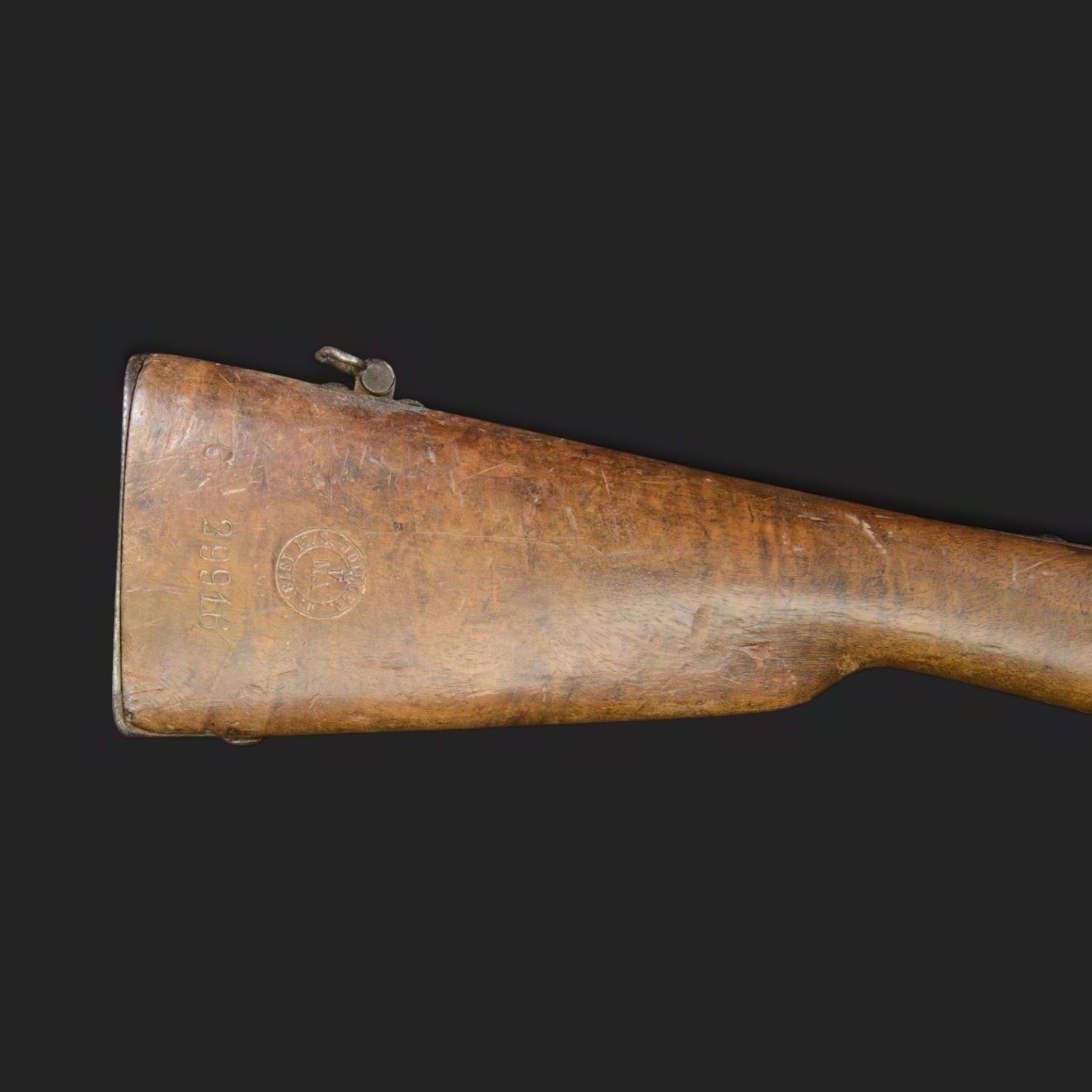 REGISTERED FIREARMS DEALER ONLY De-activated 19th Century French Chassepot Rifle type 1874, serial no 60024, breech stamped Manufacture D’Armes, with detachable ram rod bolt action with full length walnut stock, stock marked 29916 V MA M S Juillet J 1874, L130cm IMPORTANT NOTE THE RIFLE IS DEACTIVATED BUT TO PRE-2018 STANDARD ONLY. IT CAN ONLY BE PURCHASED BY A REGISTERED FIREARMS DEALER, MUSEUM HOLDING CURRENT UK LICENCE OR WITH APPROPRIATE EXEMPTION