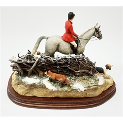 A limited edition Border Fine Arts figure group, Boxing Day Meet, Grey, model no B0876A by Anne Wall, 41/950, on wooden base, figure L33cm, with accompanying certificate. 