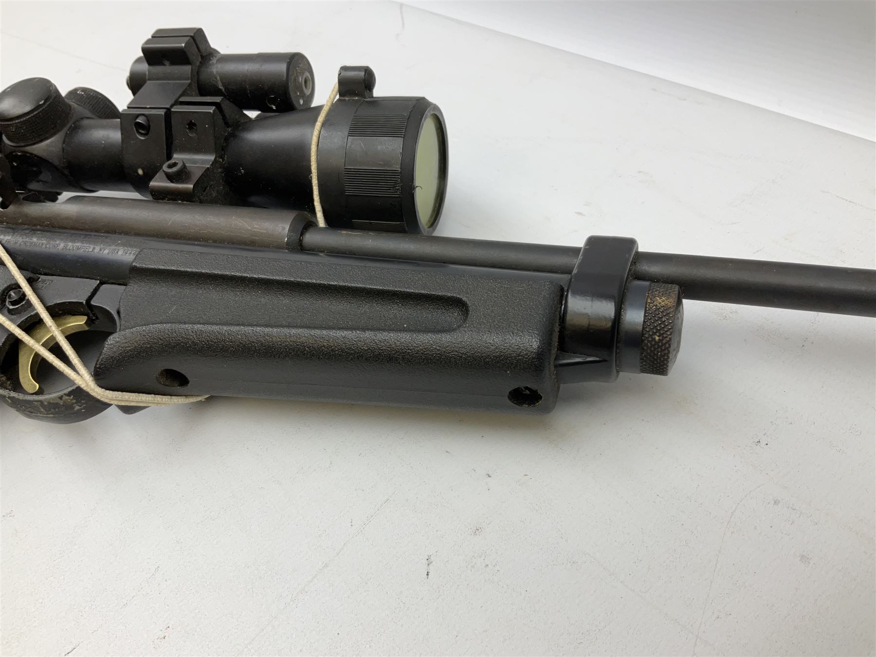 Crosman .22 air rifle with gas cylinder, model AS2250, with bolt action, skeleton stock, moderator and Hawke 4x32 telescopic sight with infra red facility, serial no.803B11493, L88.5cm