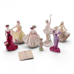 Coalport Dame Margot Fonteyn figure, limited edition 2829/5000, together with other simila...