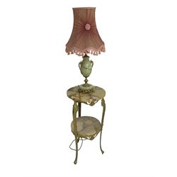Onyx and gilt metal two tier lamp table and lamp