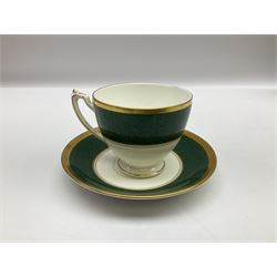 Coalport Athlone Green pattern tea wares, comprising coffee pot, seven coffee cans and saucers, milk jug, open sucrier, six tea cups and saucers, and six twin handled cups and saucers (42) 