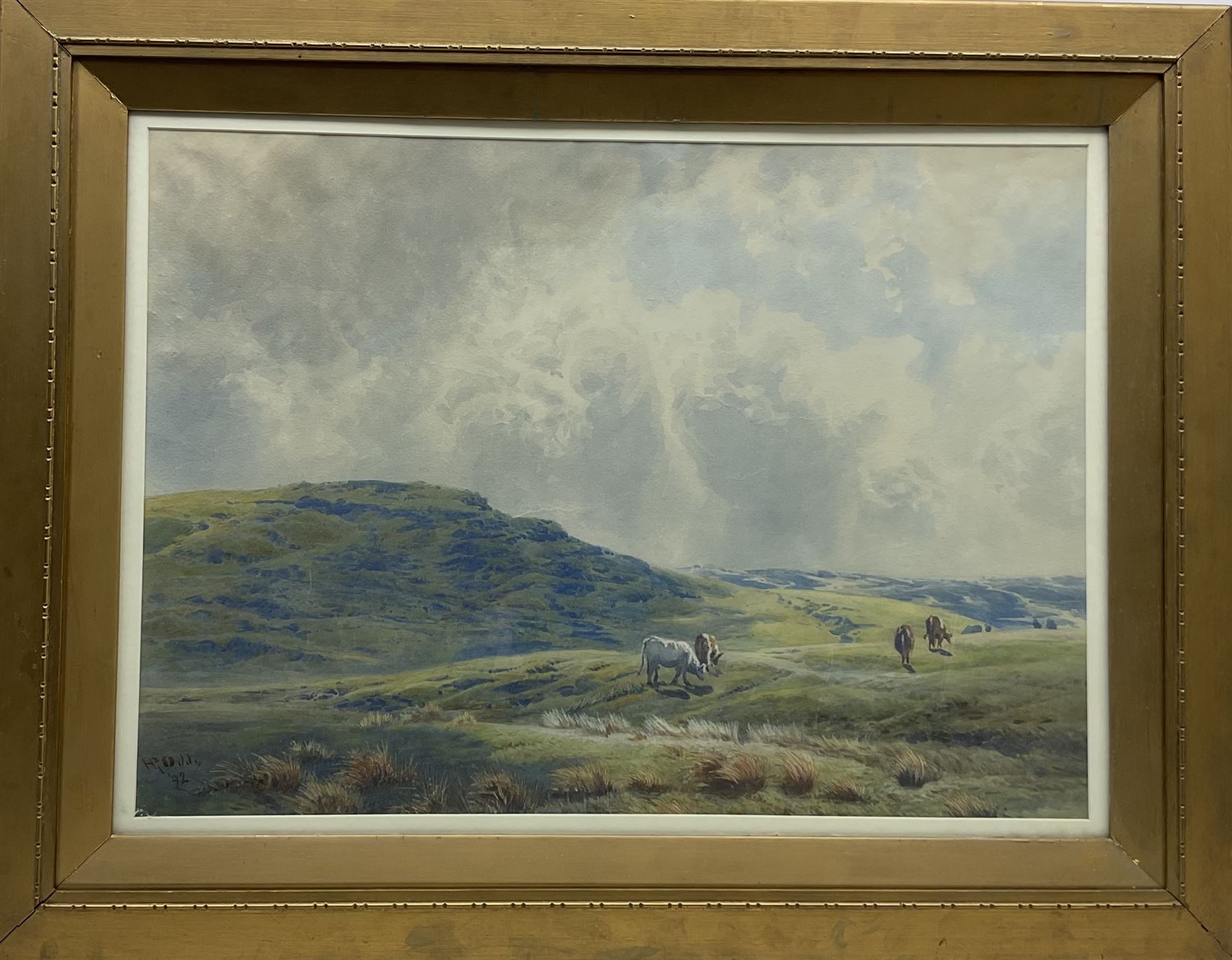Henry Raphael Oddy (British 1852-1907): Cattle Grazing in the Uplands, watercolour signed and dated '92, 47cm x 65cm