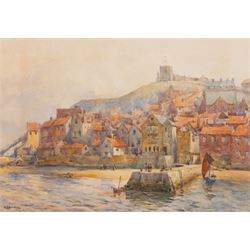 Albert George Stevens (Staithes Group 1863-1925): Whitby West Cliff and the Spa Ladder, wa...