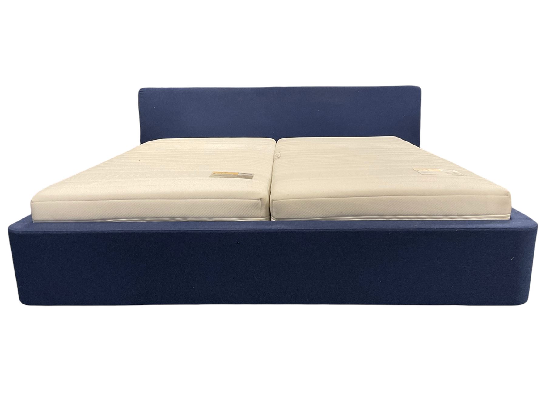 Hulsta Sleeping Systems - Super Kingsize bed upholstered in blue, with two individually tensioned sprung bases and two 3' Top Point 500 single mattresses 