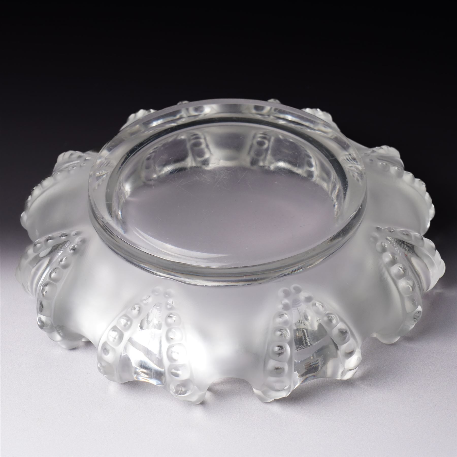 Lalique 'Cannes' octopus frosted and clear glass cigar ashtray inscribed 'Lalique, France'  D18cm