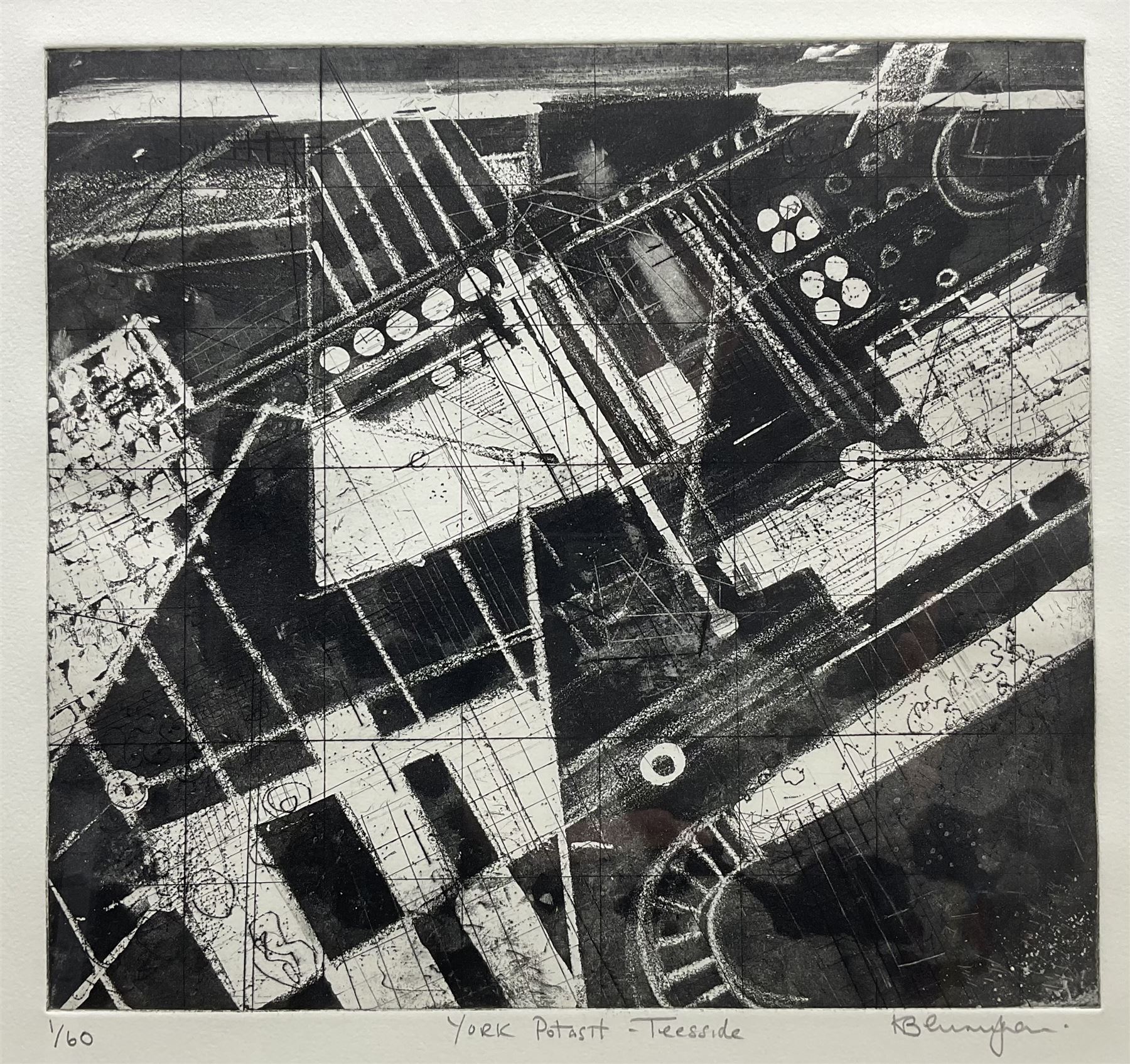 Kane Cunningham (British 1961-): 'York Potash - Teesside', etching with aquatint signed titled and numbered 1/60 in pencil 30cm x 33cm