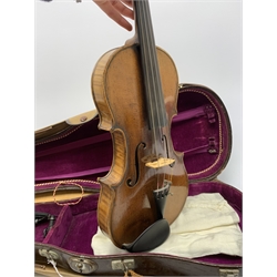 Early 20th century violin c1900 with 36cm two-piece maple back and ribs and spruce top, 59cm overall, in fitted hard carrying case with canvas outer cover