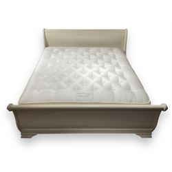 Cream finish Super Kingsize sleigh bed; together with Vispring 'Sublime Superb' mattress complete with divan base