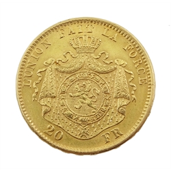 Belgium 1870 Leopold II 20 Franc gold co