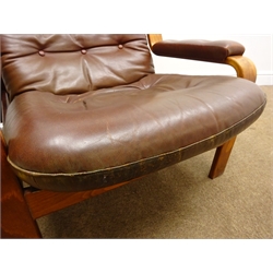  Scandinavian 'Gote-Mobler' buttoned chocolate leather reclining chair, plywood frame, W78cm, H82cm, D80cm  