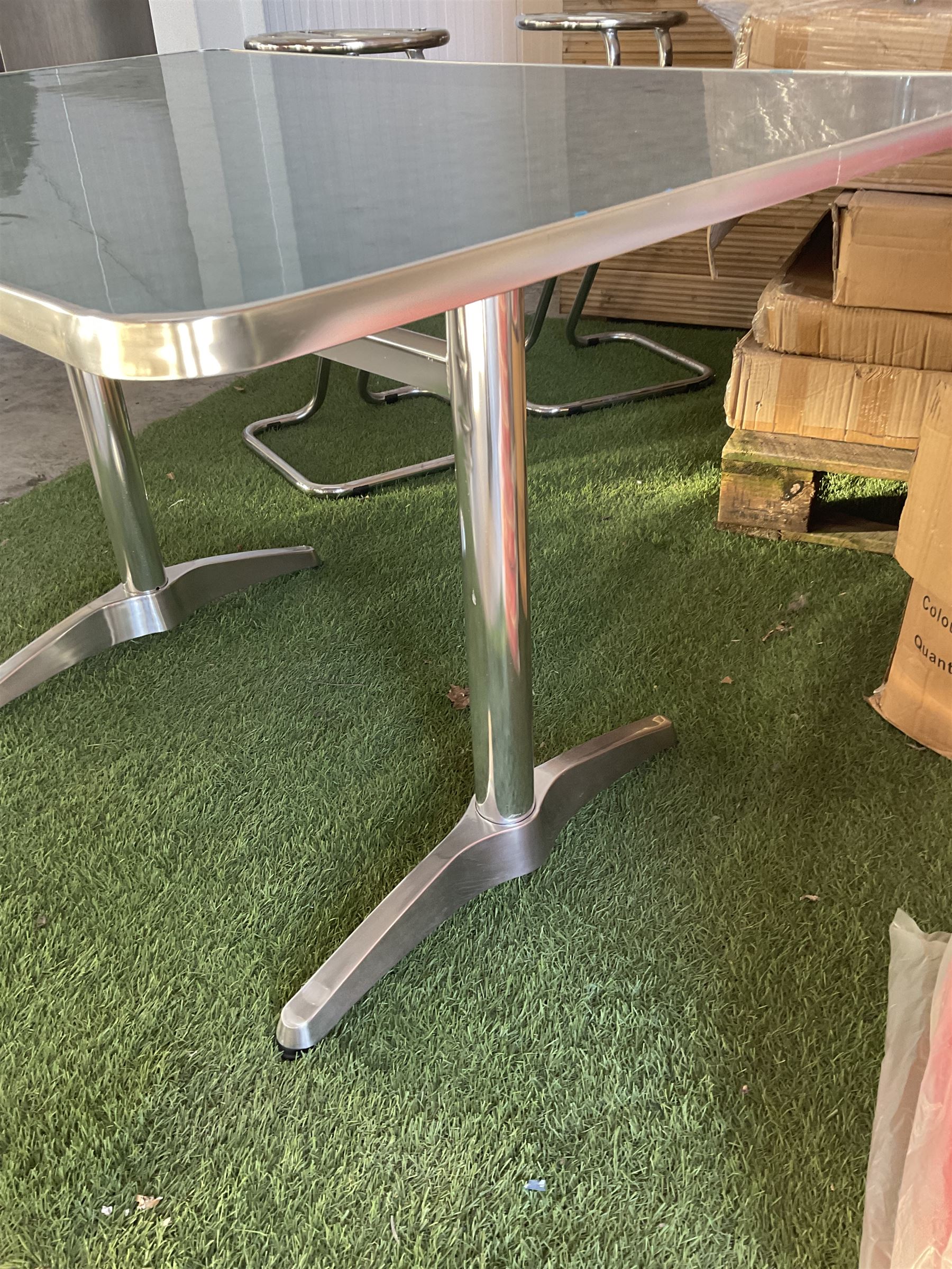 Job lot of American diner furniture, including stools, stainless steel tables, Set of six of american diner style two seater leather diner benches and other - THIS LOT IS TO BE COLLECTED BY APPOINTMENT FROM DUGGLEBY STORAGE, GREAT HILL, EASTFIELD, SCARBOROUGH, YO11 3TX