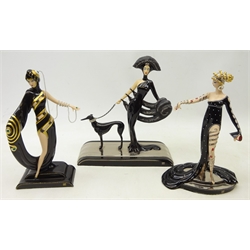  Three limited edition Franklin Mint 'House of Erte' porcelain figures 'Pearls and Rubies', 'Pearls and Emeralds' and 'Symphony in Black', all with certificates, H27cm (3)   