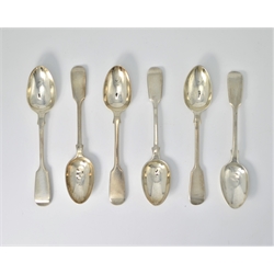  Set of six Victorian silver teaspoons, fiddle pattern by John Aldwinckle & Thomas Slater London 1888 approx 5oz  