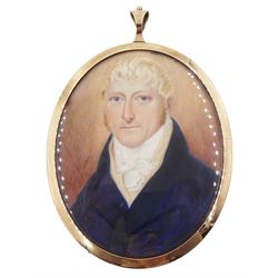 John Gatecliff  (1771-1831) of Hull - Ship's Captain and latterly Commodore of the Humber Pilots - a fine portrait miniature 7cm x 5.5cm on ivory of the gentleman aged 44, with reverse glazed lock of hair monogrammed 'JG' in seed pearls, Together with a fascinating unpublished autobiographical account of his life including his time as a French Prisoner of War from 1806 to 1814. Gatecliff was born in Cooks Row Scarborough the son of a Ship Master and Owner moving to Hull in about 1775. The typed journal extends to 107 pages with an additional hand written resume  