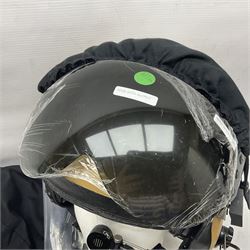 Mk.4 Flight Helmet, as used by RAF and Civilian helicopter pilots; in RAF sand colour (desert use),  fitted with cloth visor cover and working boom mike; has had a complete refit and is bench tested.