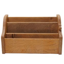 Mouseman -  oak letter rack, three tiered with carved mouse signature, by the workshop of Robert Thompson, Kilburn, W33cm