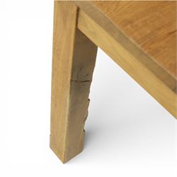 Modern light oak rectangular dining table, and eight high back chairs, stowable leaves extending to 270cm