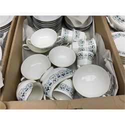 Royal Tuscan Tamarisk pattern tea and dinner wares, including teacups, saucers, twin handled tureen, dinner plates, side plates, etc, together with Noritake Legendary Regency pattern dinner wares, in three boxes 