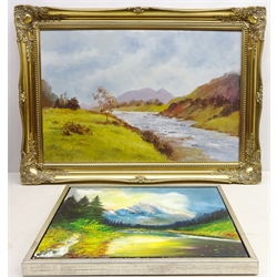  'River Ewe and Liathach', 20th century oil on canvas signed by Ron Hooper 50cm x 75cm and Mountainous Scene, oil on canvas signed by David Madani 40cm x  50cm (2)  