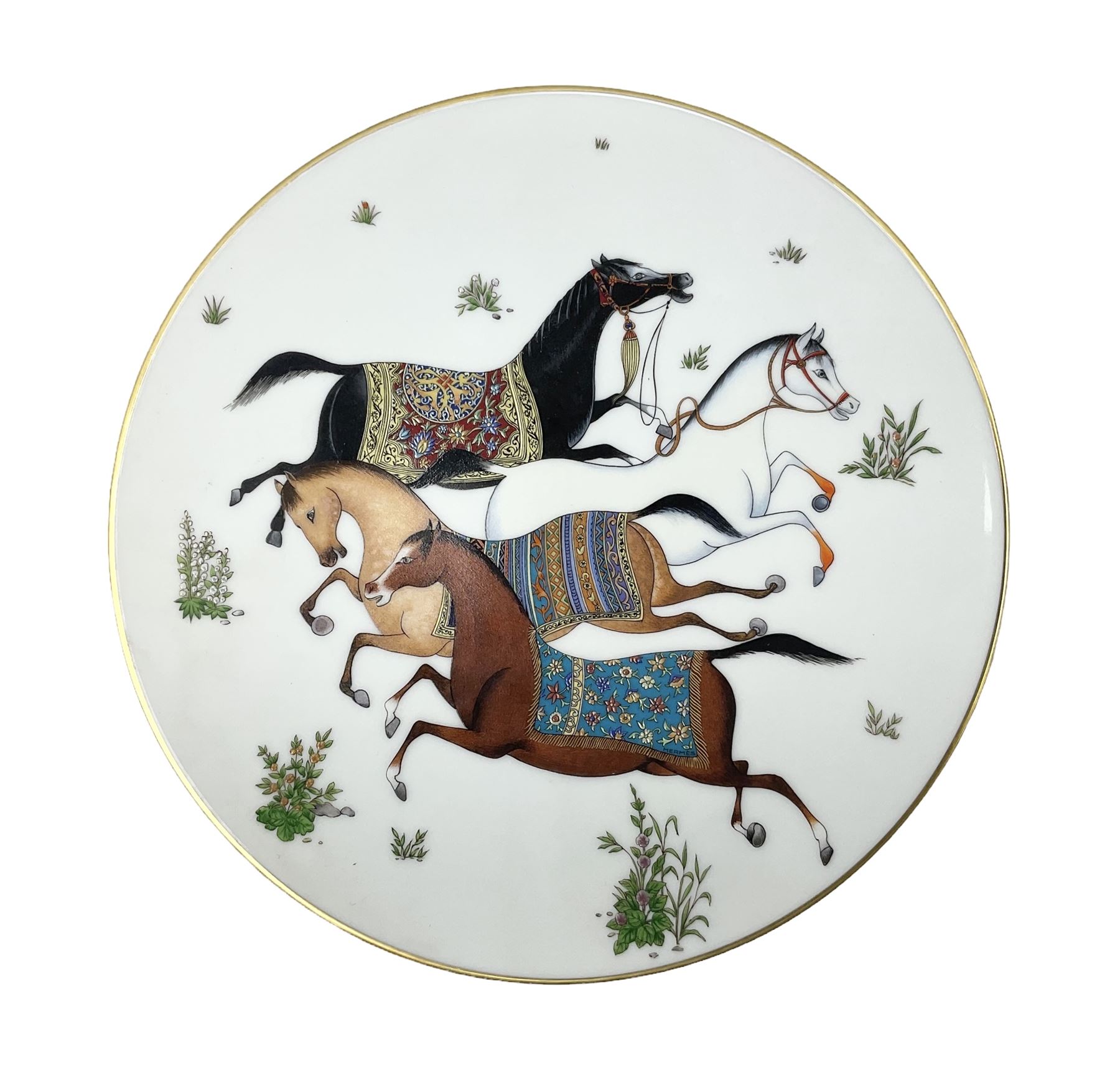 Hermès 'Cheval d'Orient' plate, decorated in the style of Persian miniatures with whimsical