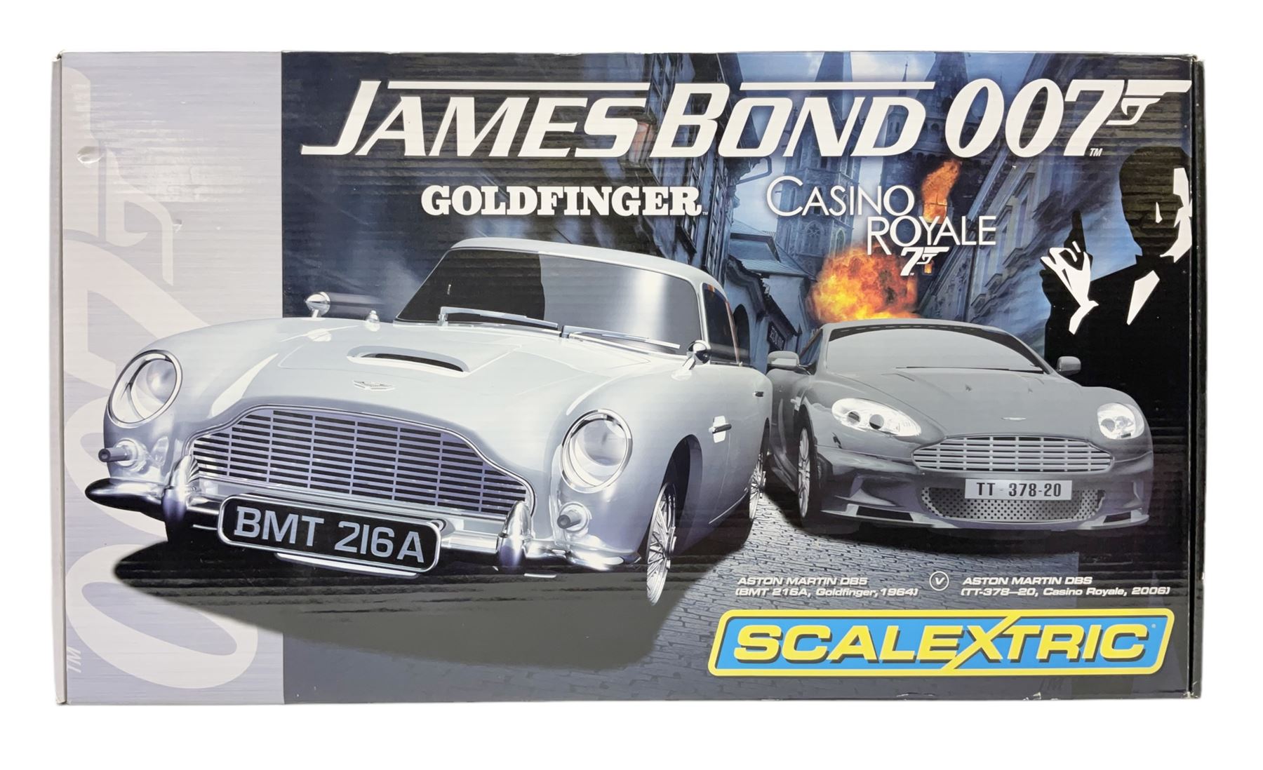 Scalextric James Bond 007 set, c1254 with Aston Martin DB5 Goldfinger car and Aston Martin DBS Casino Royale car, in original box