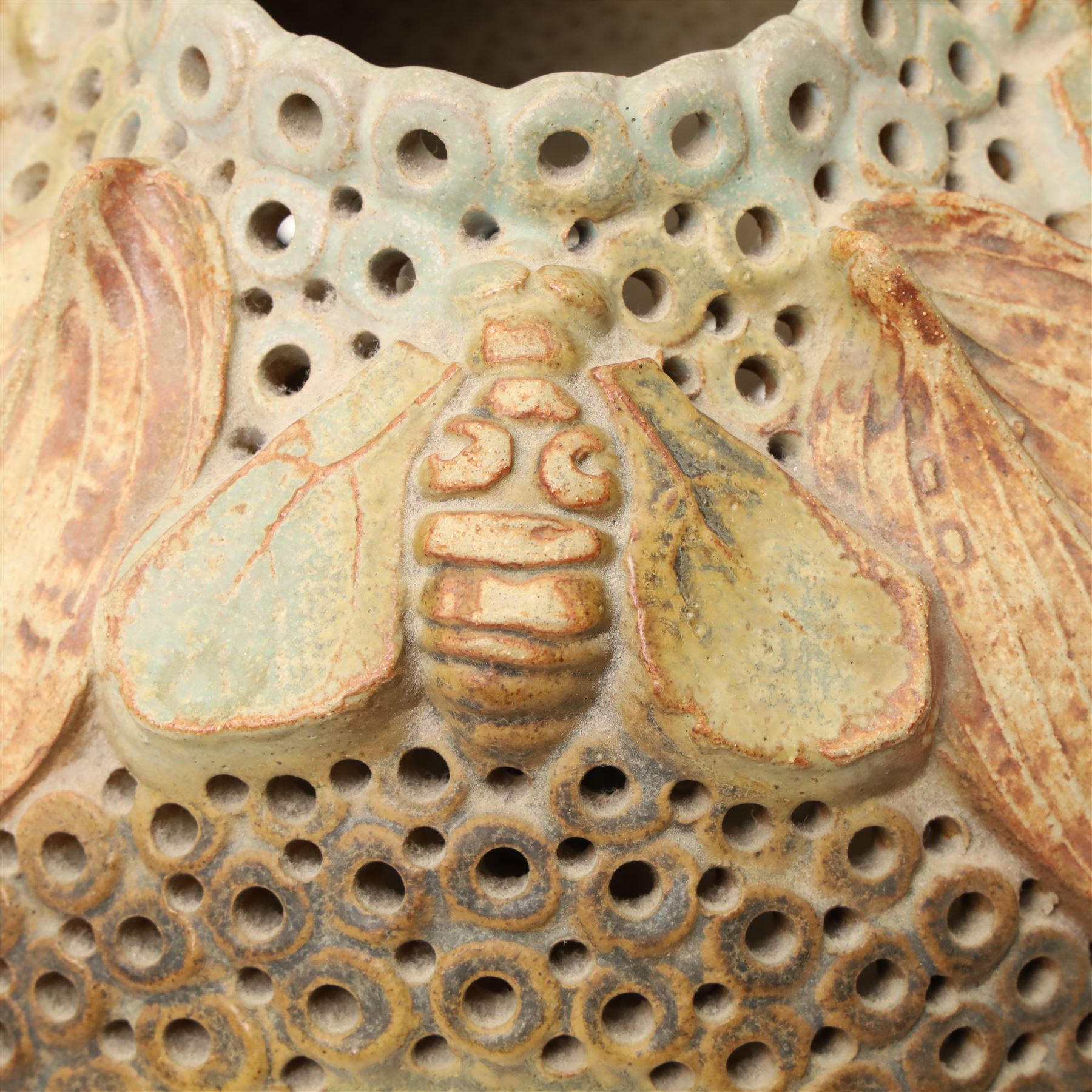 Bernard Rooke (1938-) - Stoneware table lamp modelled as a honeycomb with bees H31cm purchased from The Mill Gallery, Swilland, Ipswich