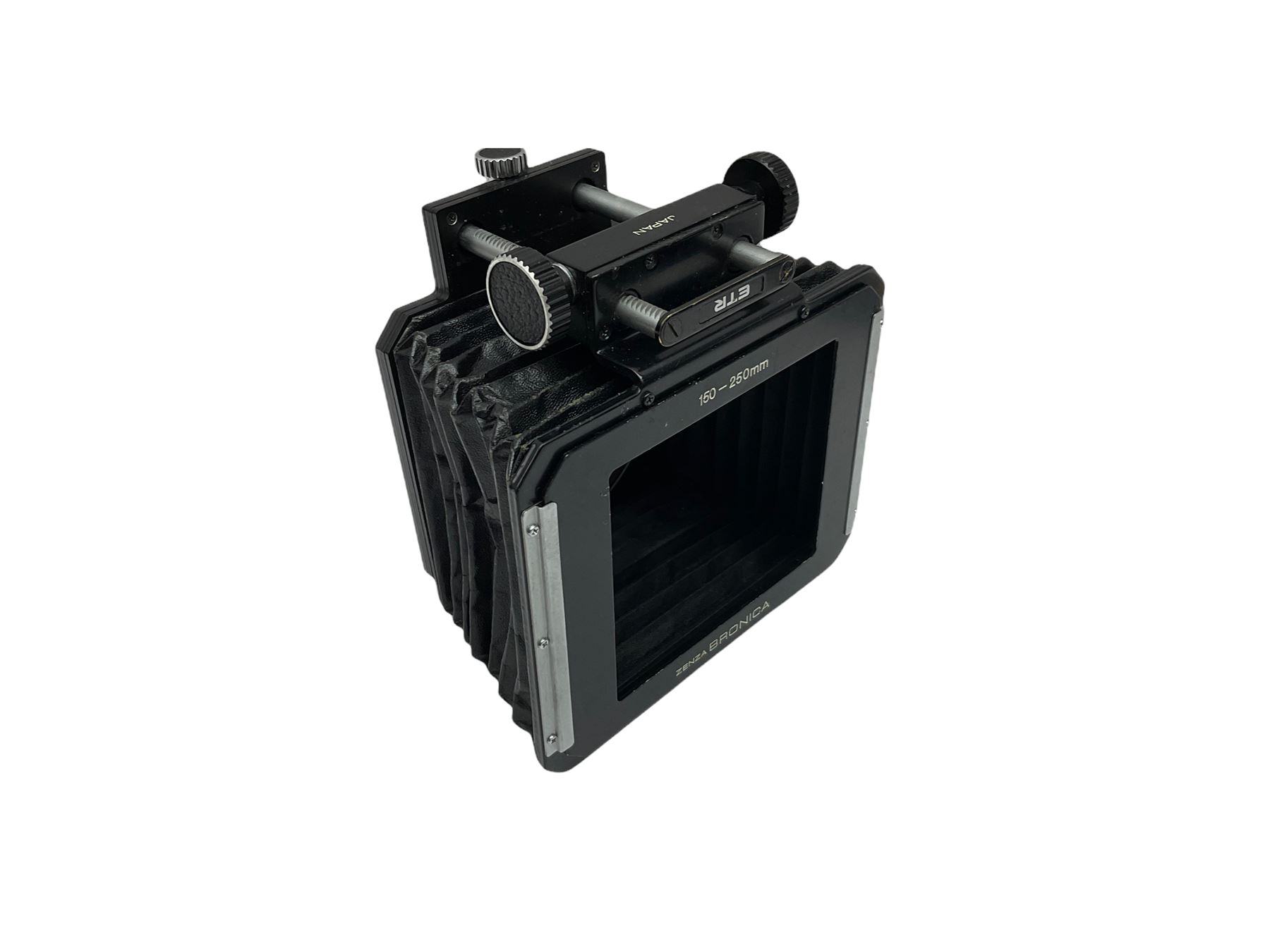 Zenza Bronica ETRS medium format camera body, AE Finder-E Model II, Zenza Bronica Zenzanon MC '1:4 f-40mm' lens, Zenza Bronica Zenzanon MC '1:4.5 f-200mm' lens,  Zenza Bronica Zenzanon MC '1:2.8 f-75mm' lens, and two film backs