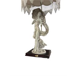 Figural lamp from 'The Juliana Collection', with cream shade, H85cm, together with a lamp with mottled glass shade 