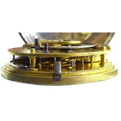 Victorian silver open face English lever fusee pocket watch by George Elliott, Kirk Burton, No. 8008, round pillars, engraved balance cock with diamond endstone, silver engine turned dial with Roman numerals and subsidiary seconds dial, case by George Hammon, London 1845