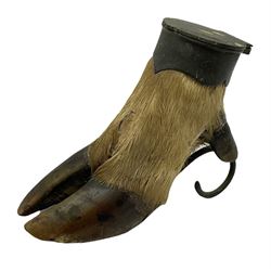 Taxidermy: Metal mounted deer's hoof hunting trophy inkwell, H12cm