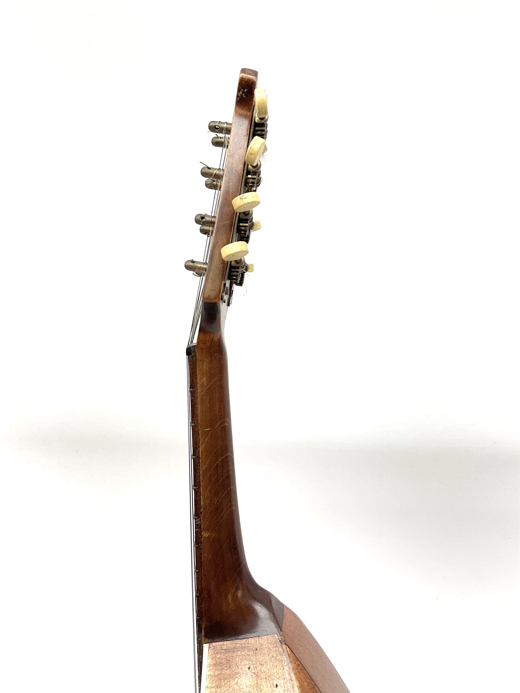Melody-Uke four-string ukelele banjo, makers plaque to head stock L59cm; and Italian eight-string lute-back mandolin with mahogany stained segmented maple back and spruce top L59cm (2)
