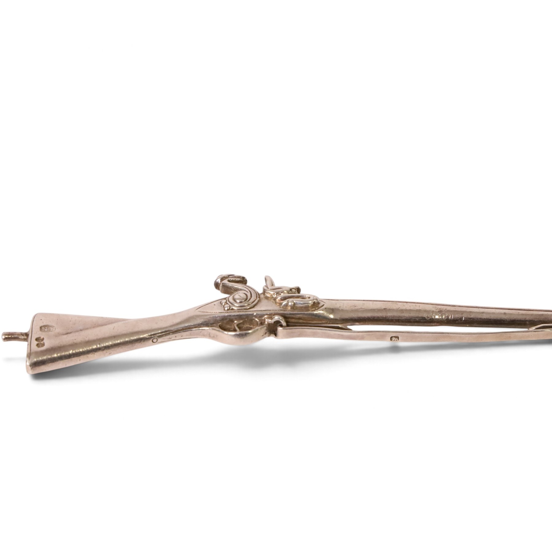 Victorian miniature silver flintlock rifle, L17cm