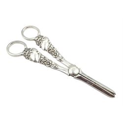 Pair of Victorian silver grape scissors, floral decoration by Josiah Williams & Co, London 1900, approx 3.1oz
