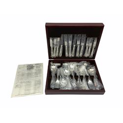 A wooden cased canteen of silver plated cutlery by St James of London for six place settings. 