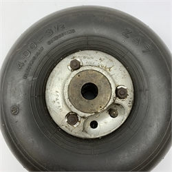 WWII Spitfire/Hurricane pneumatic '4.00 x 3 1/2' tail wheel, aluminium hub with various stamped marks inc. DRG No.AHO5000, brass bushes dia. 26cm